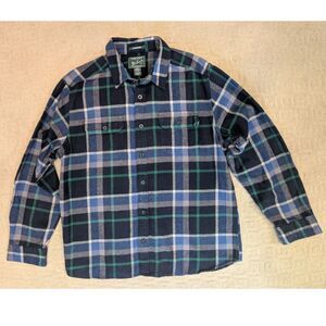 Woolrich Flannel Shirt Mens XL Blue Oxbow Bend 100% Cotton